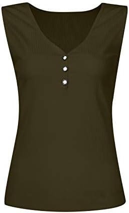 גופיות קיץ לנשים נ 'צוואר נוקב מצולע סרוג כפתור סריג בחולצות הנלי רזה ללא שרוולים סקסיות בסיסיות בסיסיות בסיסיות
