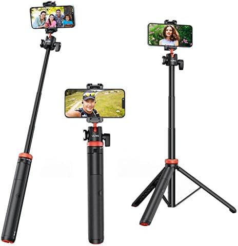 Uurig TP-02 חצובה טלפון הניתן להרחבה, 51 Selfie Stick Phone Vlog Tripod Stand עם 2 ב 1 קליפ טלפוני, 360 ° ראש מצלמת ראש הכדור לאייפון