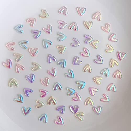 קסמי ציפורניים לב אורורה 3 לייזר נצנצים אפרסק אבני חן בצורת לב 30 יחידות עיצובי לב אהבה נוצצים קישוטי אמנות ציפורניים ליום האהבה נייל