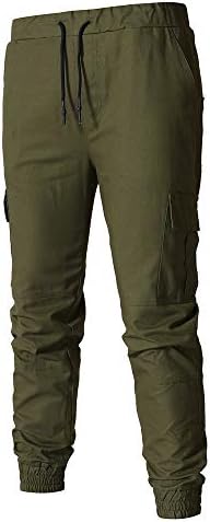 מכנסי אימון דקיקים של גברים רזים מכנסי תחבושת צבע אחיד למכנסיים פיתוח גוף עם מכנסיים עם ריבוי כיס
