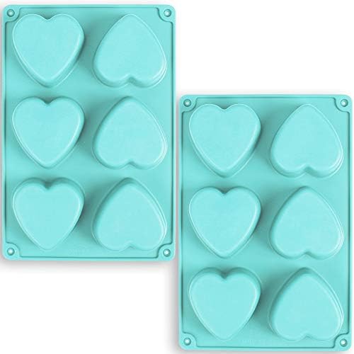 תבנית סיליקון בצורת לב בצורת לב, 6 חלל תבנית סיליקון ללא מקל לעוגה, ג'לי, סבון - סט של 2, כחול