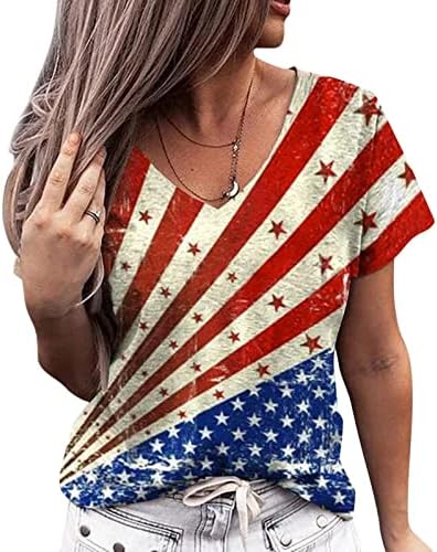 חולצות פטריוטיות לנשים דגל אמריקאי שרוול קצר שרוול O צוואר חולצת טריקו כוכבים מפוספסים פסים רופפים חולצות טי מסיבה מזדמנות