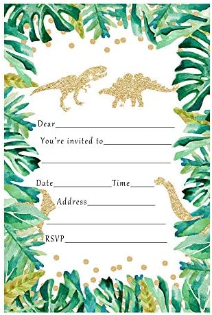 30 הזמנות למסיבת יום הולדת מילוי כרטיסי דינוזאורים זהב ילדים נייר תמונות יום הולדת