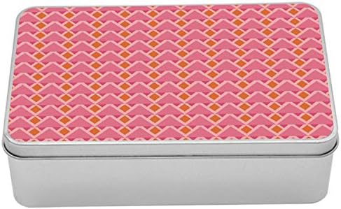 קופסת פח גיאומטרית של אמבסון, איור אמנות תבנית רציפה של צורות משולשות ורימומבוסים, תיבת אחסון מארגן מתכת נייד עם מכסה, 7.2 x 4.7 x 2.2