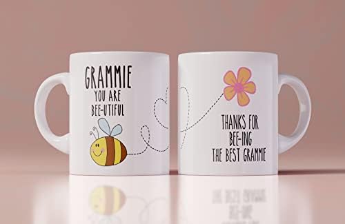 מתנות גרינסטאר גראמי אתה יפה יפה, הודעה אישית איור דבורים חמוד ספל קפה, מתנת יום האם, מתנה לגראמי, מתנת אוהבי דבורים 11 אונקיות, לבן,