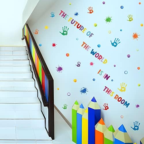 דומינג-ב צבעוני השראה ציטוטי קיר מדבקות עם טביעת כף יד וצבע מתיז עיצוב, חיובי ציטוט קיר תפאורה לכיתה וילדים, סט של 8 גדול ויניל מדבקות
