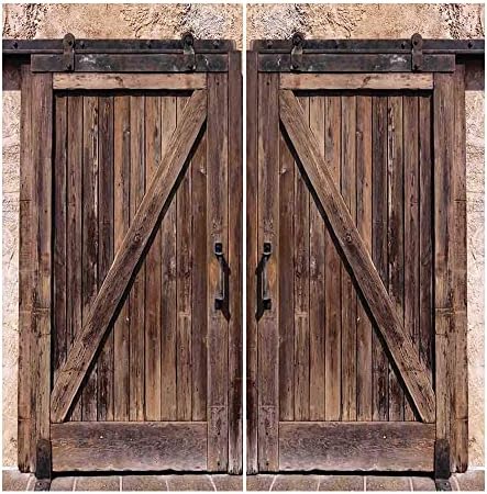 וילון מבודד הצללה כפרי, דלת אסם מעץ באבן חווה בתמונת וינטג 'דה -סגין, וילונות האפלה סופגים צליל לחדר אוכל/עיצוב מסיבות, W72 x L72 אינץ'