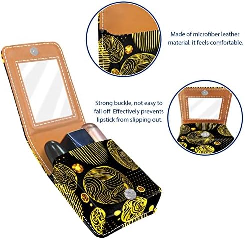 אוריואקאן שפתון מקרה עם מראה חמוד נייד איפור תיק קוסמטי פאוץ, זהב פולקה נקודות דפוס מסורתי