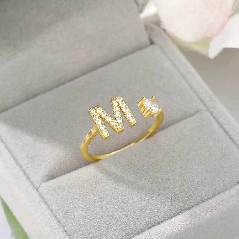 פלקסיה ראשוני טבעות לנשים א-ת 26 מכתב טבעת מתכוונן זהב פתיחת טבעת האלפבית נשי תכשיטי עבור גריל-ד-76177