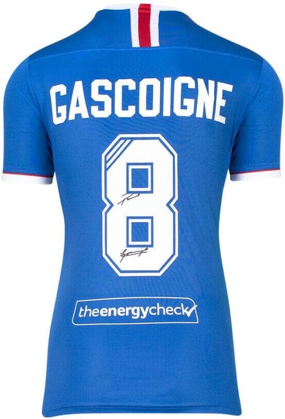 חולצת ריינג'רס חתומה של פול גאסקוין - 2020-2021, אלופים 55, מספר 8 - גופיות כדורגל עם חתימה