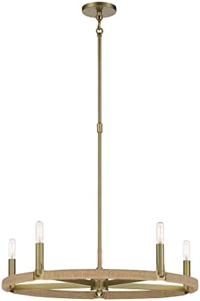 Minka Lavery 3865-695 מעבר רוחב חבל טבעי נברשת נרות, 5 אור 300 סך הכל וואט, 24 H x 27 W, פליז רך