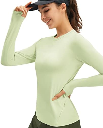Percet's upf 50+ חולצות שרוול ארוכות אימון טיולים רגליים UV הגנה מפני חולצות טריקו חורי אגודל יבש מהיר